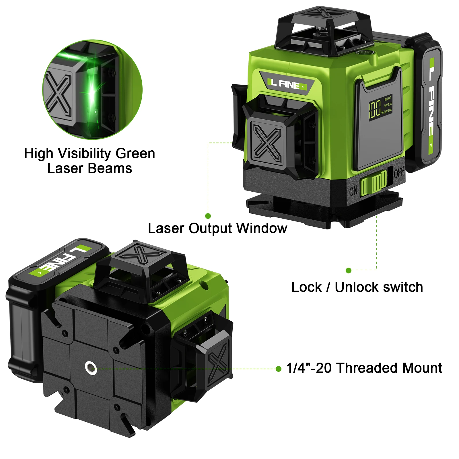 LFINE 2/4D Professional Laser Level 8/16 Lines Horizontal And Vertical With Remote Control 360°Self-leveling Laser Levels - Image 3