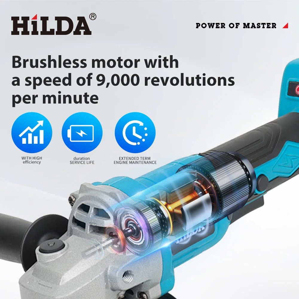 HILDA 21V Handheld Brushless Angle Grinder Cutting Rechargeable Electric Power Tool Polishing Machine Grinder for Makita Battery - Image 2