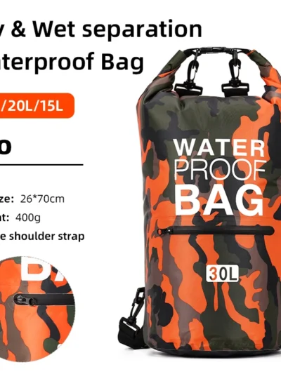30L 15L Waterproof Dry Bags With Wet Separation Pocket Backpack For Kayaking Boating Swimming Outdoor Sports Bag XAZ9