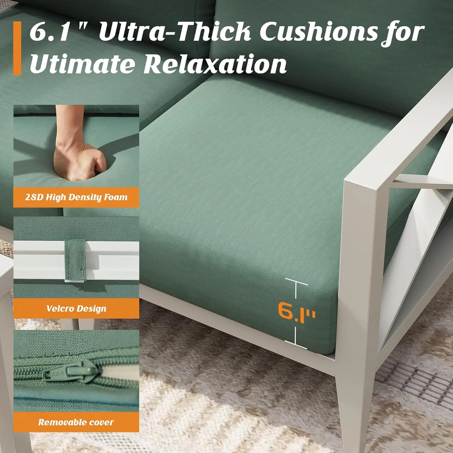 Aluminum Outdoor Furniture Set,4-Seats Patio Sectional Conversation Sofa with 6" All-Weather Cushions and Coffee Table - Image 3