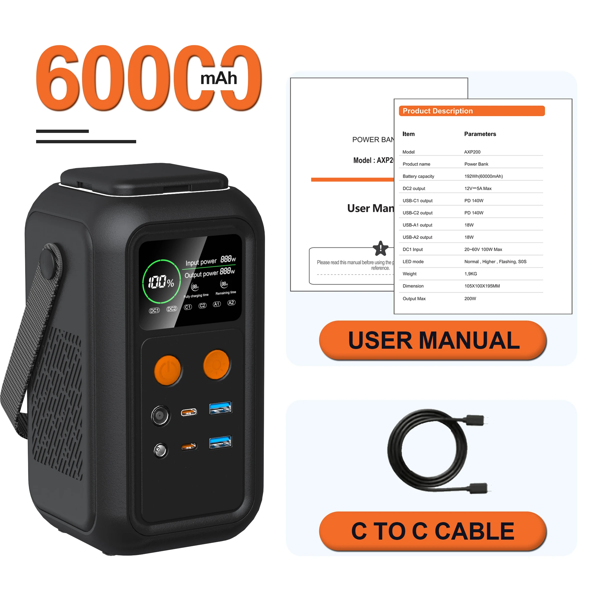 CTOLITY AXP200 192Wh 200W 60000mAh Solar Generator Portable Mobile Power Station Lifepo4 Battery For Outdoor Energy Storage RV - Image 7