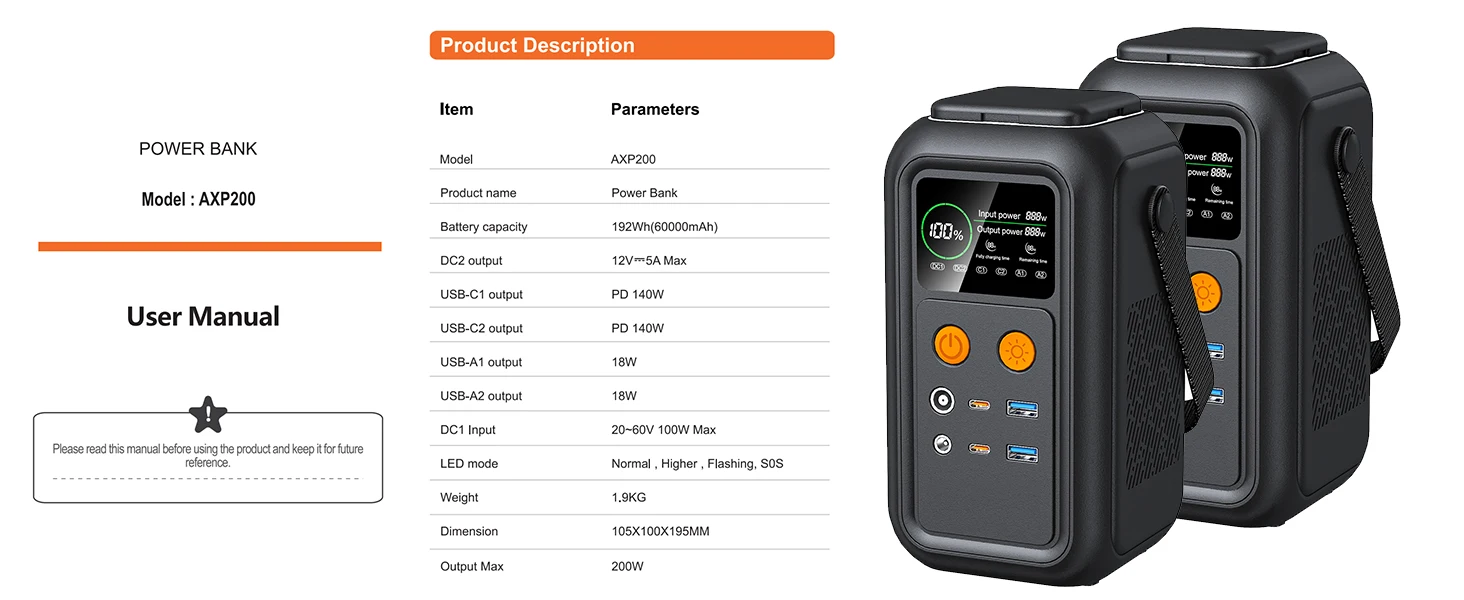 CTOLITY AXP200 192Wh 200W 60000mAh Solar Generator Portable Mobile Power Station Lifepo4 Battery For Outdoor Energy Storage RV - Image 9