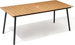 Outdoor Dining Table for 6, 70inch Patio Dining Table with Wooden-Like Top and Aluminum Frame, Rectangular Table with Umbrella H - Image 8