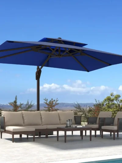 10' X 13' Patio Umbrella Outdoor Large Rectangle Offset Cantilever Umbrellas Double Top Duty Windproof with 360-degree Rotation