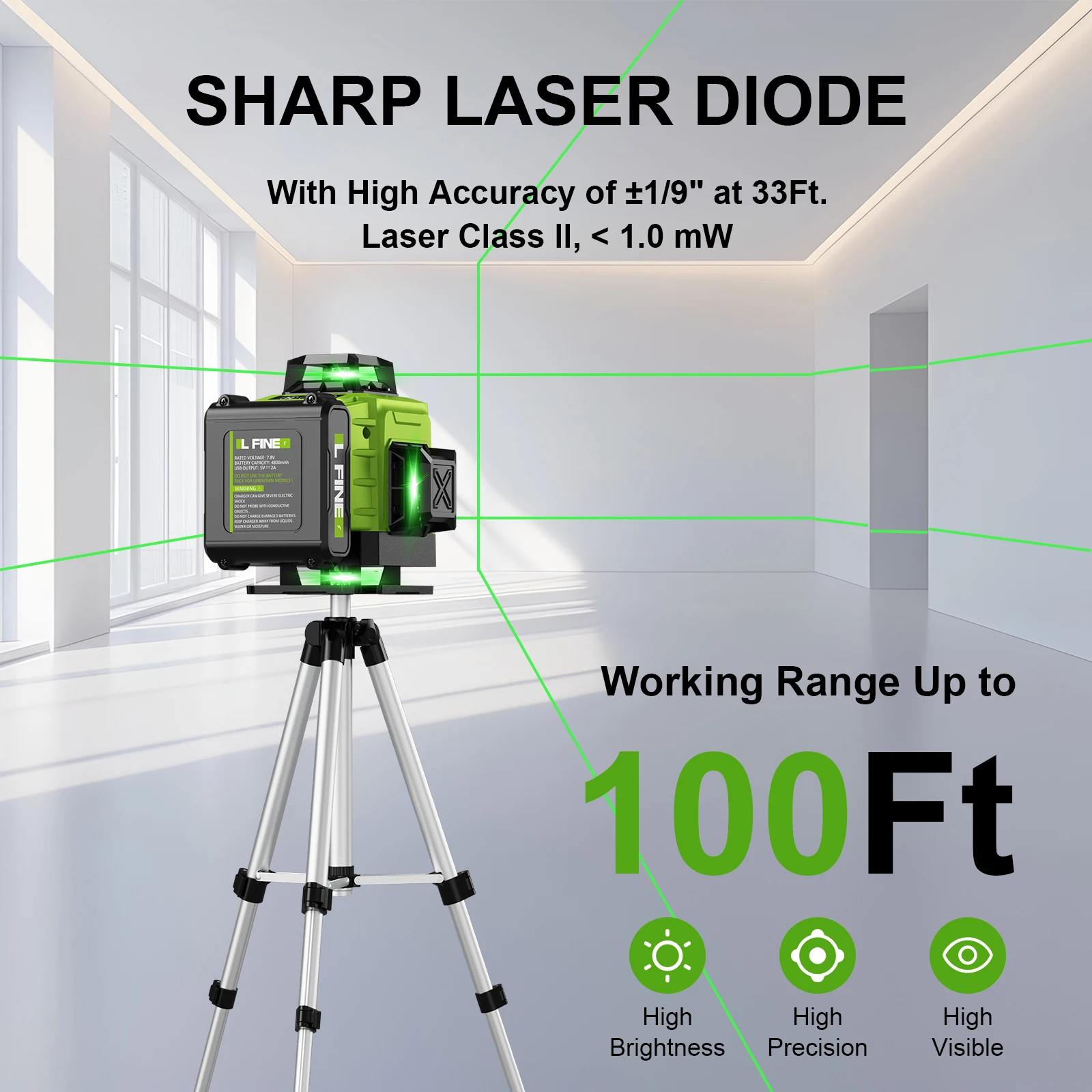 LFINE 2/4D Professional Laser Level 8/16 Lines Horizontal And Vertical With Remote Control 360°Self-leveling Laser Levels - Image 4