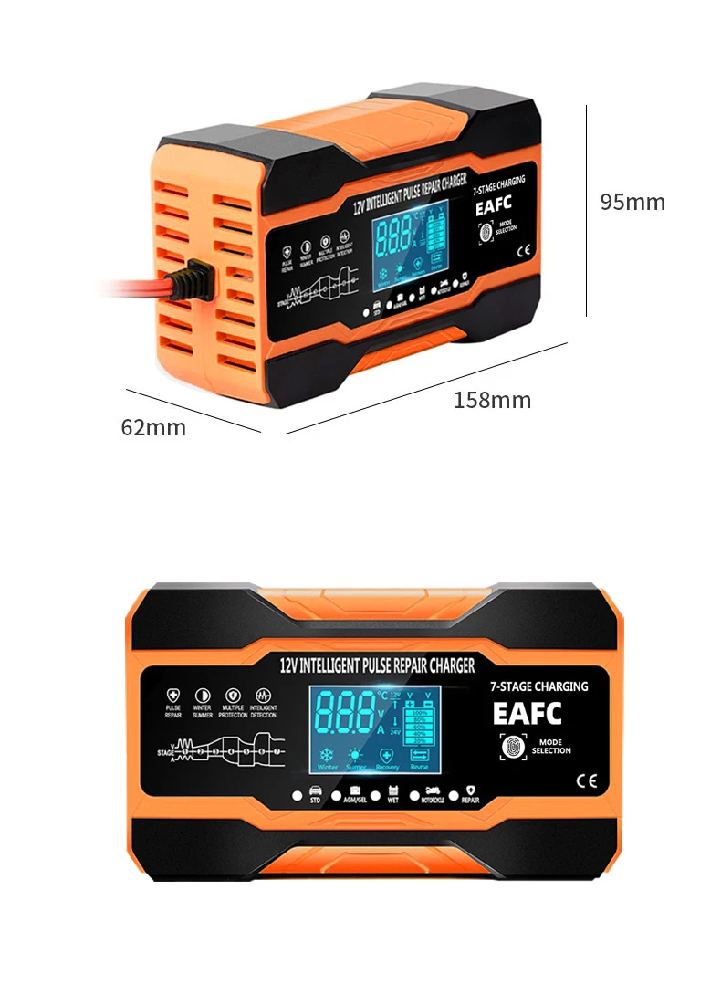 EAFC 12V 12A Car Battery Charger 240W Fully Automatic Pulse Repair Charging Suitable for Car Motorcycle AGM GEL WET Lead Acid - Image 25