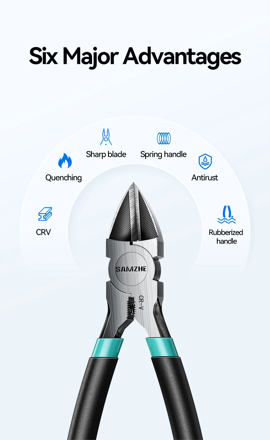 SAMZHE Pliers Multi Functional Tools Electrical Wire Cable Cutters Cutting Side Snips Flush Stainless Steel Nipper - Image 9