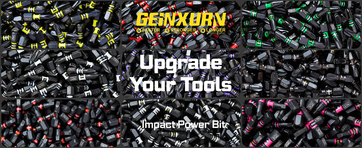 Geinxurn 13PCS Impact Phillipes/Square/Slotted Screwdriver Bits Set, 2'' Magnetic S2 Steel Bits Set with Color Coded Base - Image 17