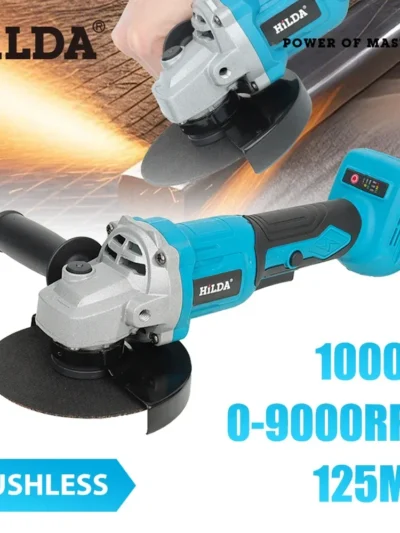 HILDA 21V Handheld Brushless Angle Grinder Cutting Rechargeable Electric Power Tool Polishing Machine Grinder for Makita Battery