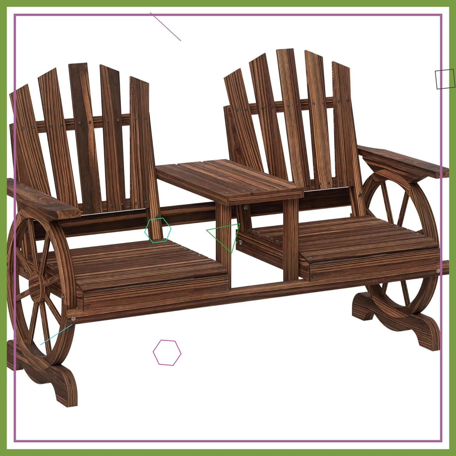 Wooden Garden Bench with Table, Umbrella Hole, 2-Seat Outdoor Patio Furniture for Backyard - Image 7