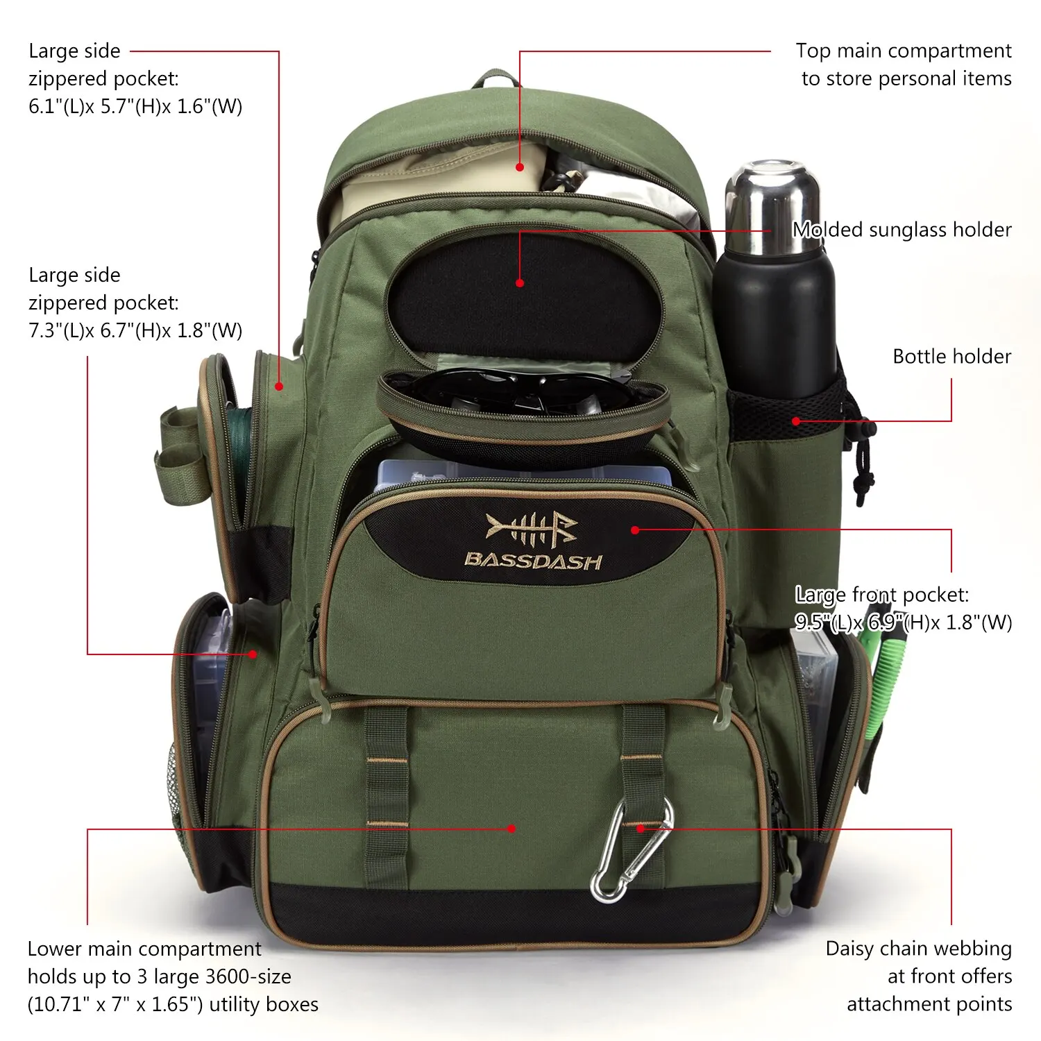 Bassdash Fishing Bag Tackle Backpack Lightweight Tactical Tackle Box Multifunctional - Image 3