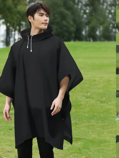 Reusable Waterproof Adult Rain Cape with Thicken EVA Fabric and Drawstring Hood