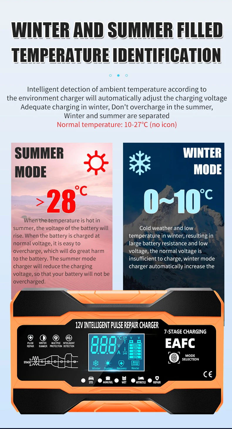 EAFC 12V 12A Car Battery Charger 240W Fully Automatic Pulse Repair Charging Suitable for Car Motorcycle AGM GEL WET Lead Acid - Image 12