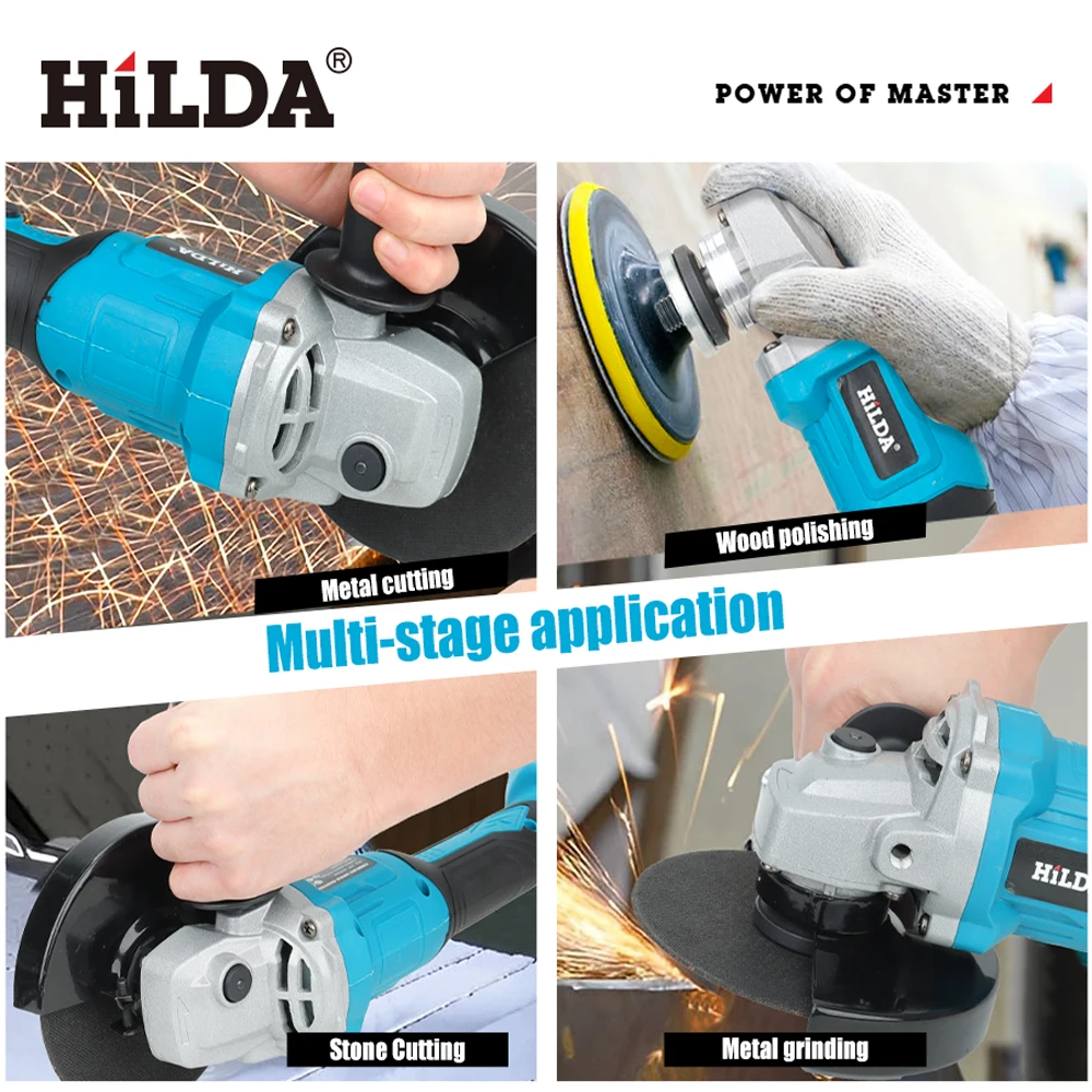 HILDA 21V Handheld Brushless Angle Grinder Cutting Rechargeable Electric Power Tool Polishing Machine Grinder for Makita Battery - Image 5