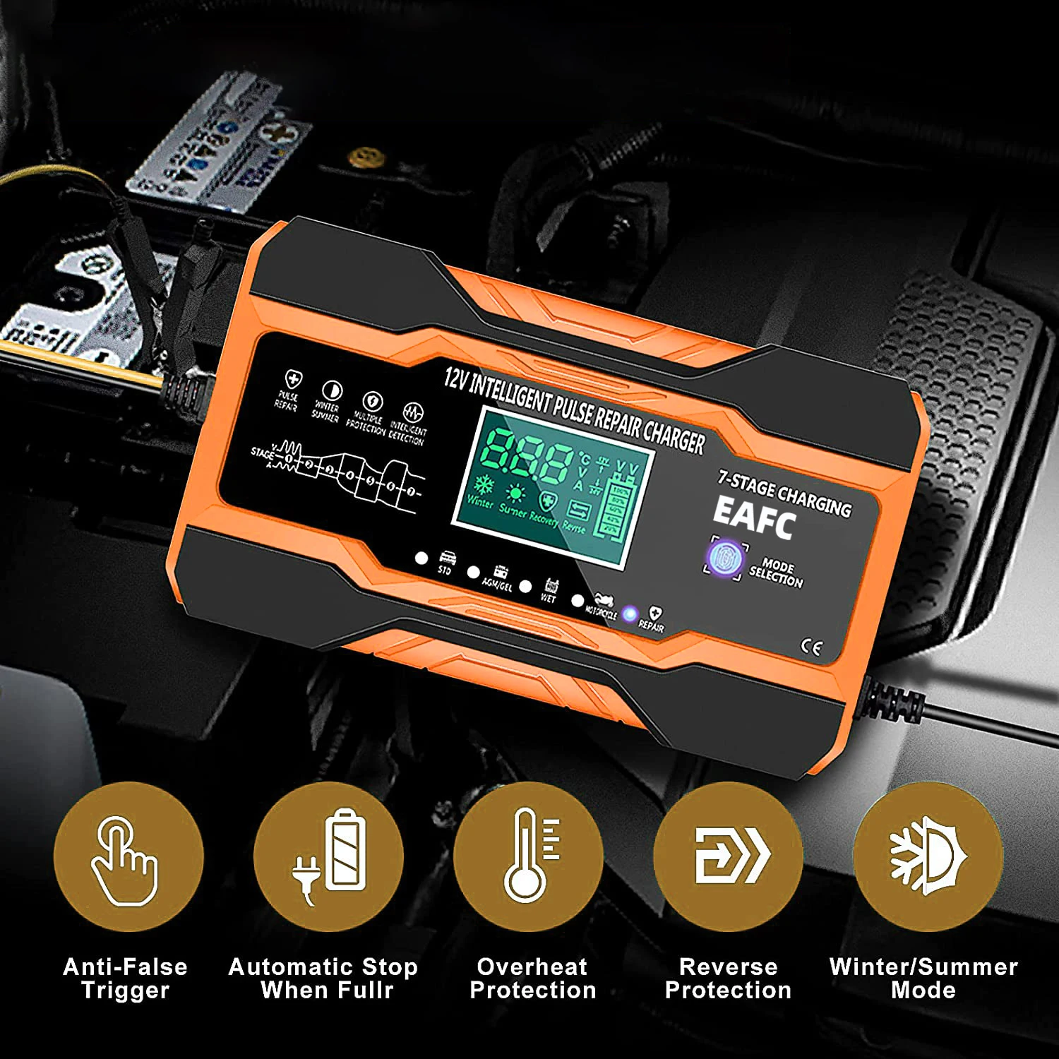 EAFC 12V 12A Car Battery Charger 240W Fully Automatic Pulse Repair Charging Suitable for Car Motorcycle AGM GEL WET Lead Acid - Image 5