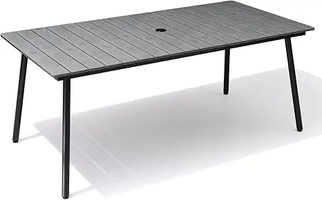 Outdoor Dining Table for 6, 70inch Patio Dining Table with Wooden-Like Top and Aluminum Frame, Rectangular Table with Umbrella H - Image 7