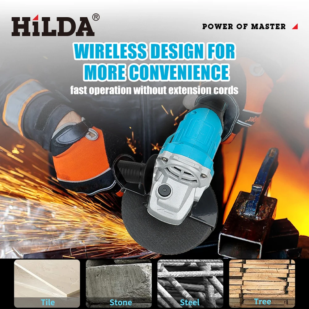 HILDA 21V Handheld Brushless Angle Grinder Cutting Rechargeable Electric Power Tool Polishing Machine Grinder for Makita Battery - Image 13