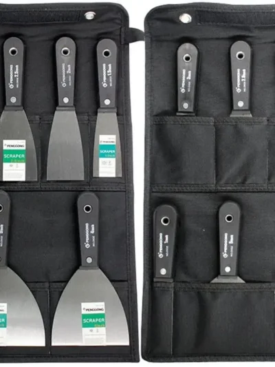 7PCS Putty Knives Set Flex Drywall Knife Paint Scraper Kit 7 Sizes Soft Grip Handle Carbon Steel Blade Canvas Storage Bag Includ