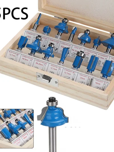 15pcs/set blue Woodworking Milling Cutters 6.35mmShank Carbide Router Bit For Wood Cutter Engraving Cutting Tools
