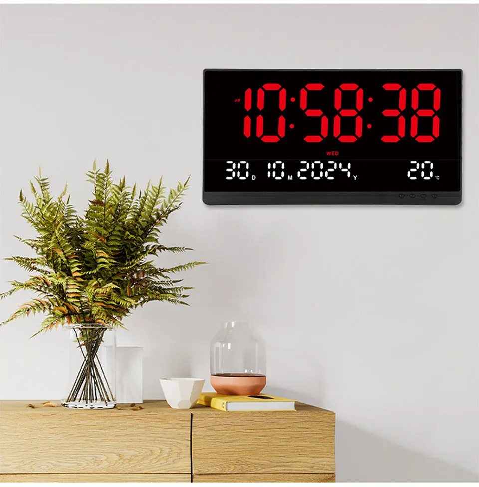 21 Inch Large Digital Wall Clock USB Powered Time Calendar 12/24H Time/Day/Month/Year/Temp Display Electronic LED Alarm Clock - Image 24