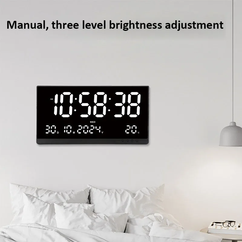 21 Inch Large Digital Wall Clock USB Powered Time Calendar 12/24H Time/Day/Month/Year/Temp Display Electronic LED Alarm Clock - Image 3