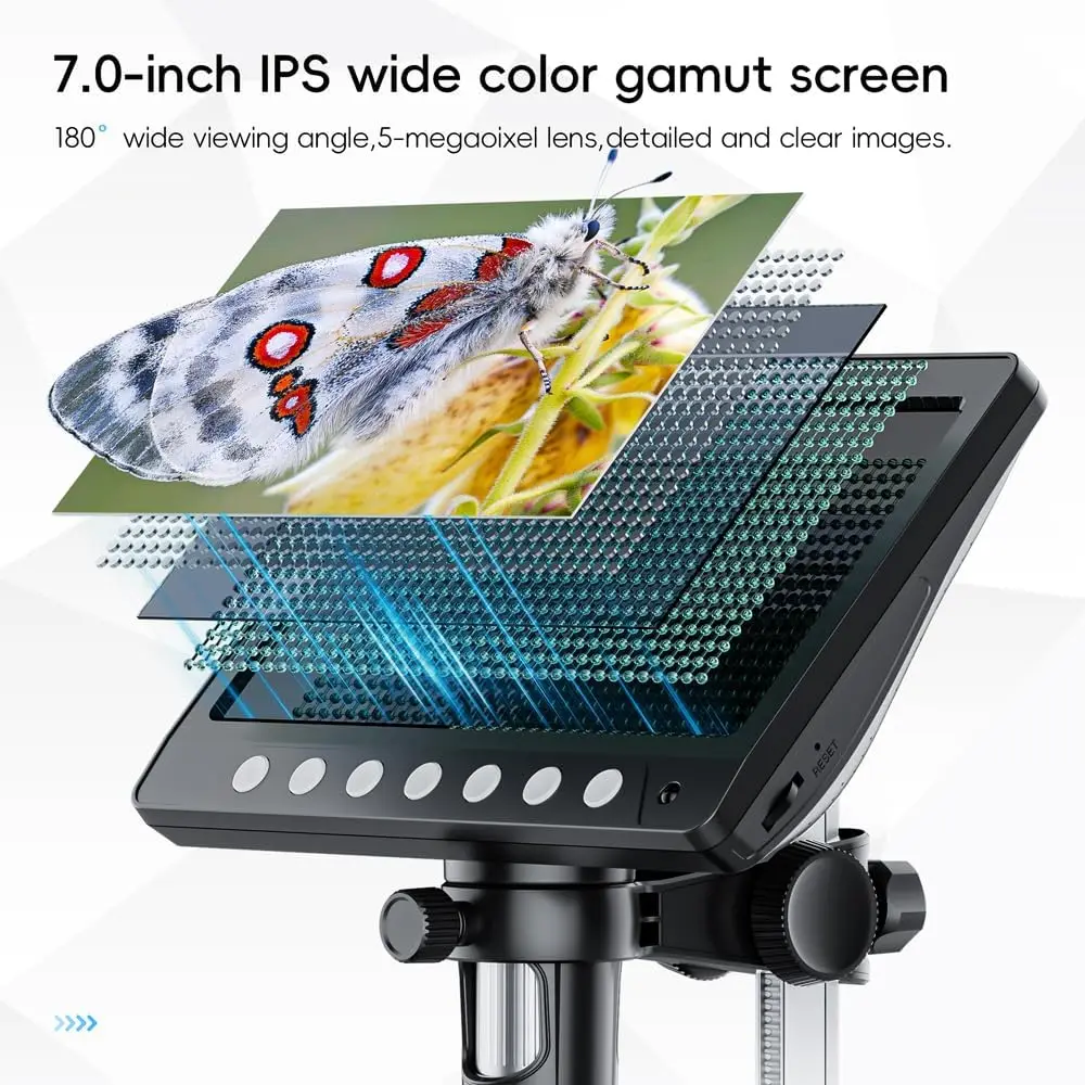 7 Inch IPS Digital Coin Microscope 5MP 50X-1200X Magnifier with Stand Soldering Video Microscope for Electronics Repair 8 LEDS - Image 2