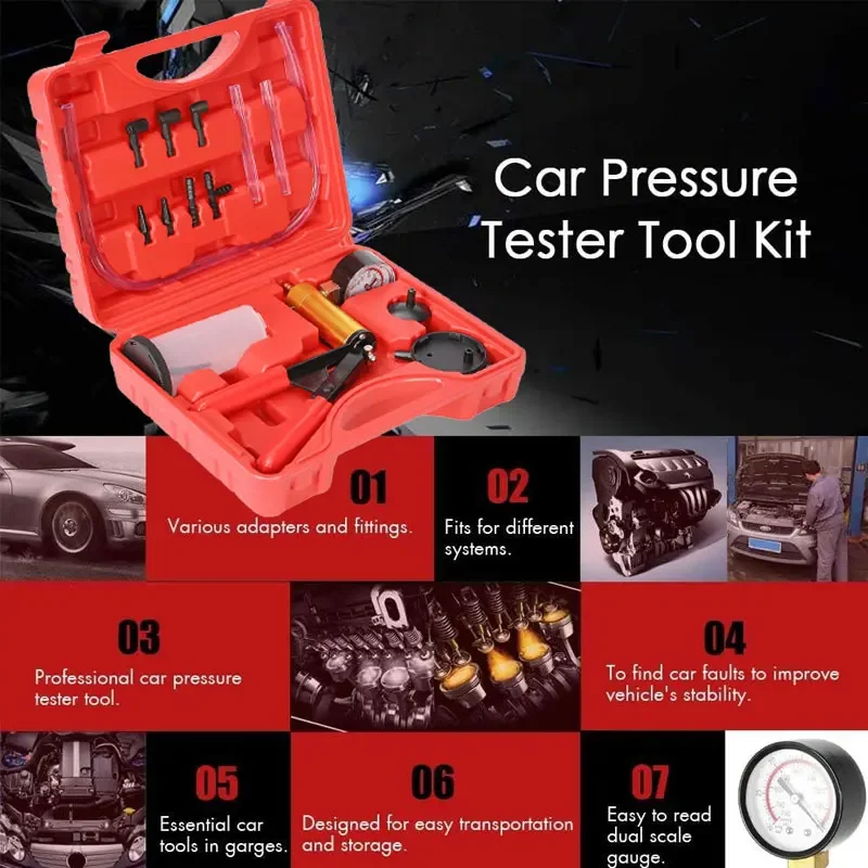 2 in 1 Manual Vacuum Pressure Pump Brake Fluid Drain Kit Vacuum Pistol Pump Tester Kit Portable Durable Aluminum Vacuum Gauge - Image 8