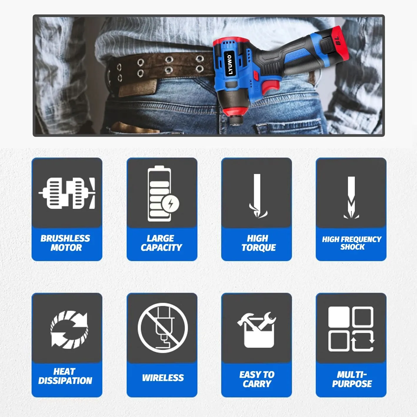 LYUWO Brushless 16V Electric Screwdriver With a Large Torque Of 160N. M, Impact Type Cordless Drill, Household Multi-functiona - Image 6