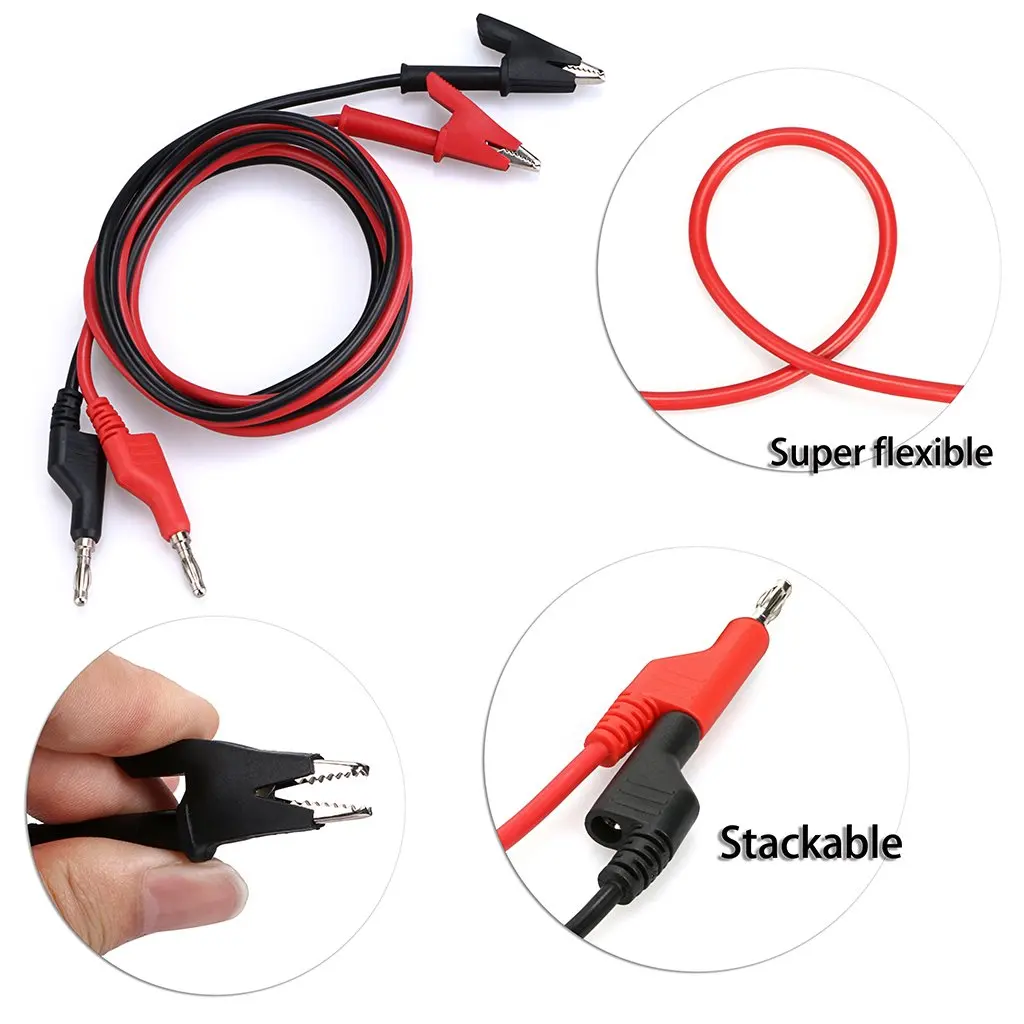2Pcs 1M Double End Test Lead Wire Line Electrical Voltage 4mm Banana Plug Alligator Clip Crocodile 15A Multimeter DIY Test Wires - Image 9