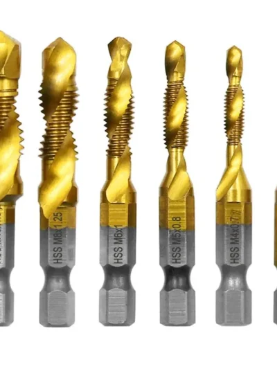 6pc High-speed Steel 4341 Titanium Plated Composite Tap Drill and Tap Integrated Machine Tap Open and Chamfer Tool Set
