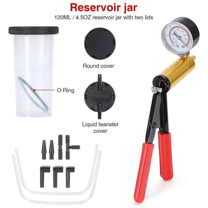2 in 1 Manual Vacuum Pressure Pump Brake Fluid Drain Kit Vacuum Pistol Pump Tester Kit Portable Durable Aluminum Vacuum Gauge - Image 12