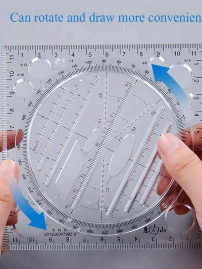 Multifunction Rotatable Drawing Template Art Design Construction Architect Stereo Geometry Circle Drafting Measuring Scale Ruler