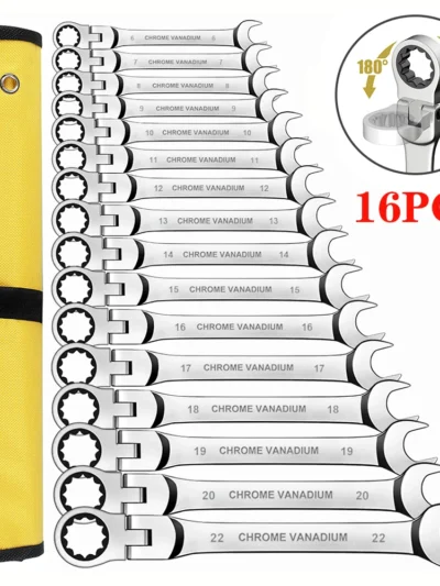 Ratcheting Combination Wrench Set, 6-23mm Metric Flex Head Ratcheting Wrench, Chrome Vanadium