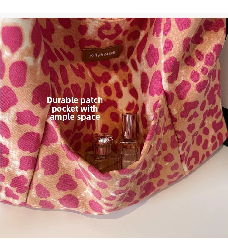 Korean Sle Large Capaci Canvas Tote Bag Women's New Faion oulder Bag Commuter Armpit Bag Leopard Print Versatile Bag - Image 11