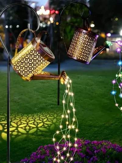 Large Retro Metal Lantern Solar Watering Can Light Outdoor Waterproof Shower Lights Hanging Star LED