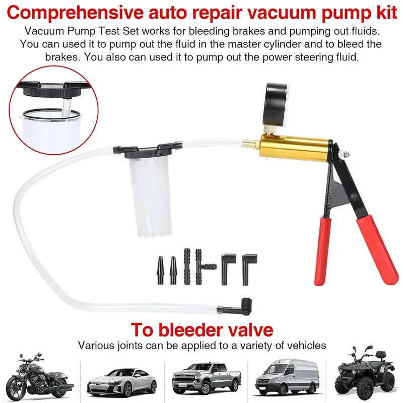 2 in 1 Manual Vacuum Pressure Pump Brake Fluid Drain Kit Vacuum Pistol Pump Tester Kit Portable Durable Aluminum Vacuum Gauge - Image 10