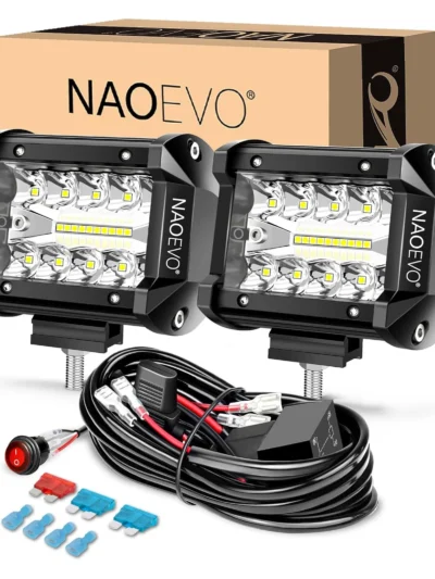 NAOEVO 4 Inch 2Pcs LED Pod Lights Spot Flood Combo LED Fog Driving 4x4 Off Road Lights Work Lights for Truck Boat ATV UTV Jeep