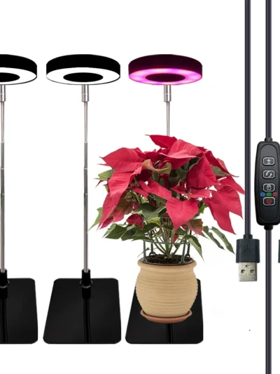 HOMEFISH 3-Color Full Spectrum LED Plant Grow Light with Base 3/9/12H Timer Height Adjustable 10-Level Dimming for Indoor Plants