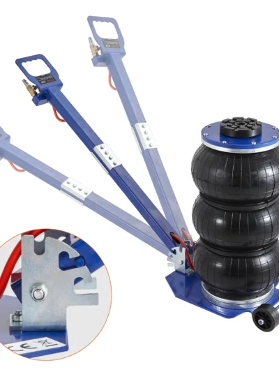 SucceBuy Pneumatic Jack 3 Ton/5 Ton Triple Bag Air Jack Quick Lift Heavy Duty Car Repair Jacks Folding Rod Jacks with Two Wheels