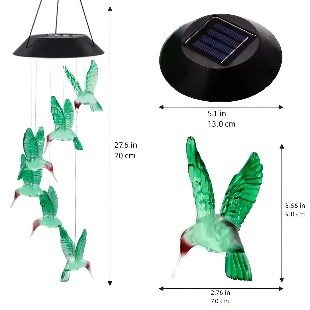 1PC Solar-Powered Hummingbird Wind Chimes - Color-Changing LED Light - Outdoor Garden Decor - Image 5