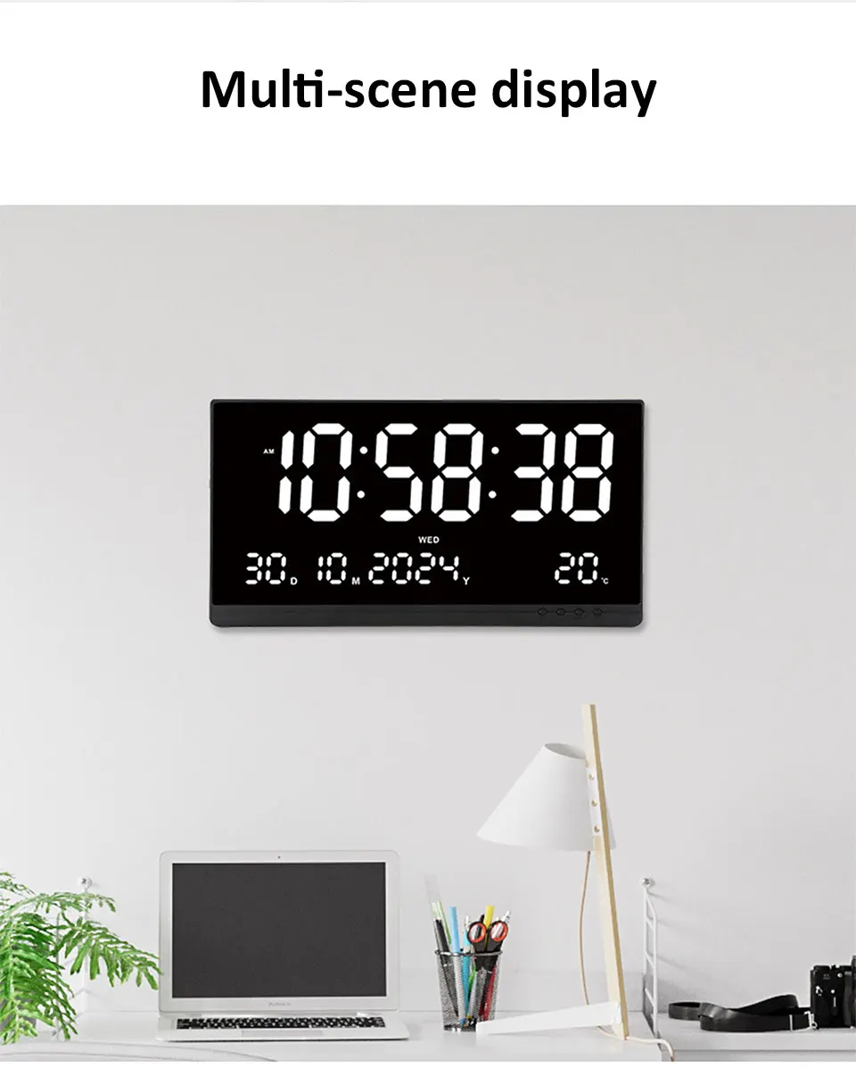 21 Inch Large Digital Wall Clock USB Powered Time Calendar 12/24H Time/Day/Month/Year/Temp Display Electronic LED Alarm Clock - Image 23