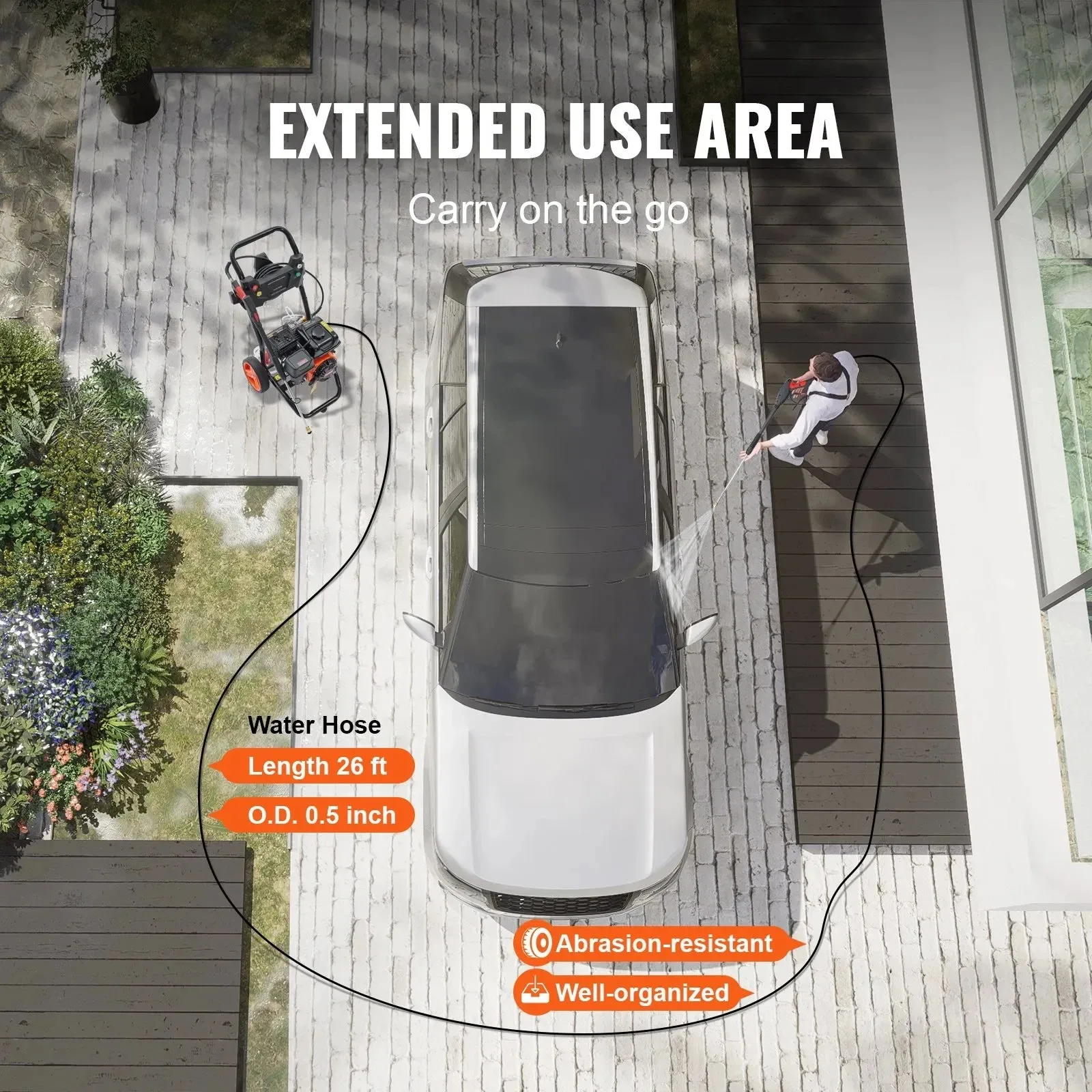 VEVOR Gas Pressure Washer, Gas Powered Pressure Washer with Aluminum Pump, 3400 PSI 2.6 GPM,Spray Gun and Extension Wand - Image 4