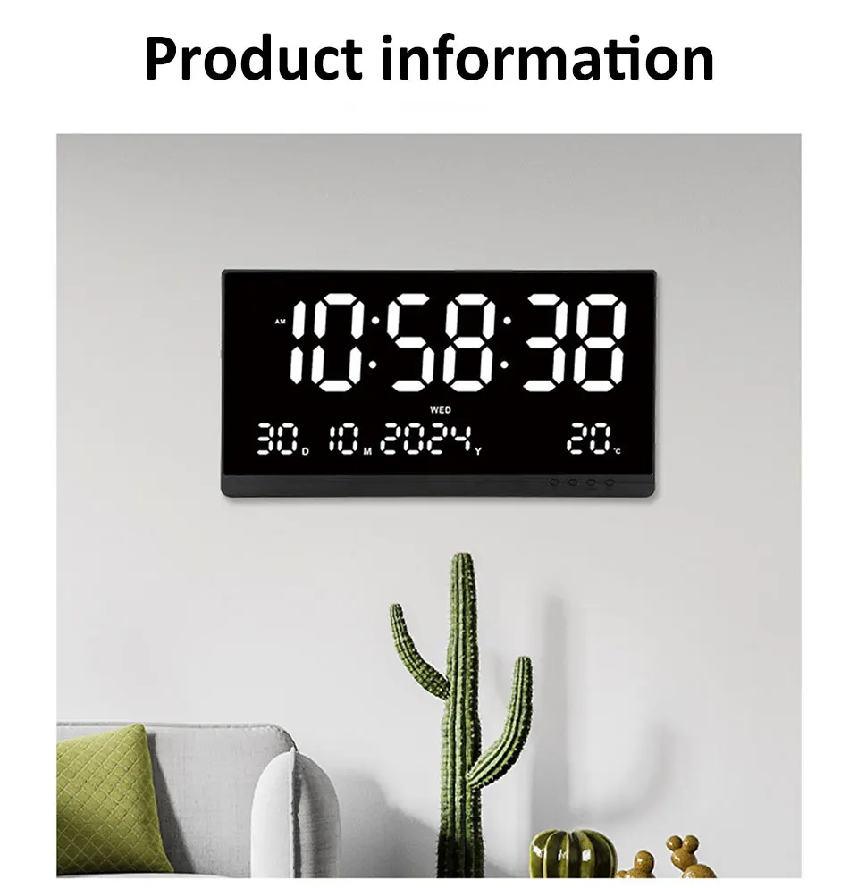 21 Inch Large Digital Wall Clock USB Powered Time Calendar 12/24H Time/Day/Month/Year/Temp Display Electronic LED Alarm Clock - Image 16