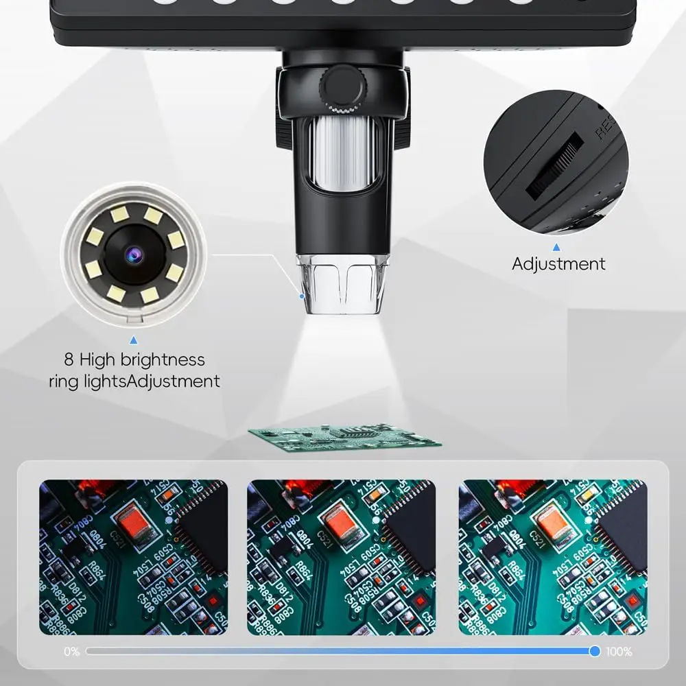 7 Inch IPS Digital Coin Microscope 5MP 50X-1200X Magnifier with Stand Soldering Video Microscope for Electronics Repair 8 LEDS - Image 4