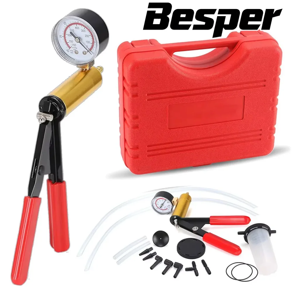 2 in 1 Manual Vacuum Pressure Pump Brake Fluid Drain Kit Vacuum Pistol Pump Tester Kit Portable Durable Aluminum Vacuum Gauge