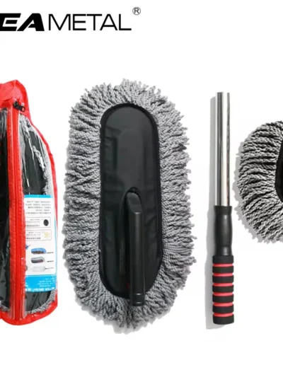SEAMETAL Microfiber Car Washing Mop Scalable Handle Dust Remover Cleaning Brush Kit Soft Hair Car Detailing Duster Mop Wash Tool
