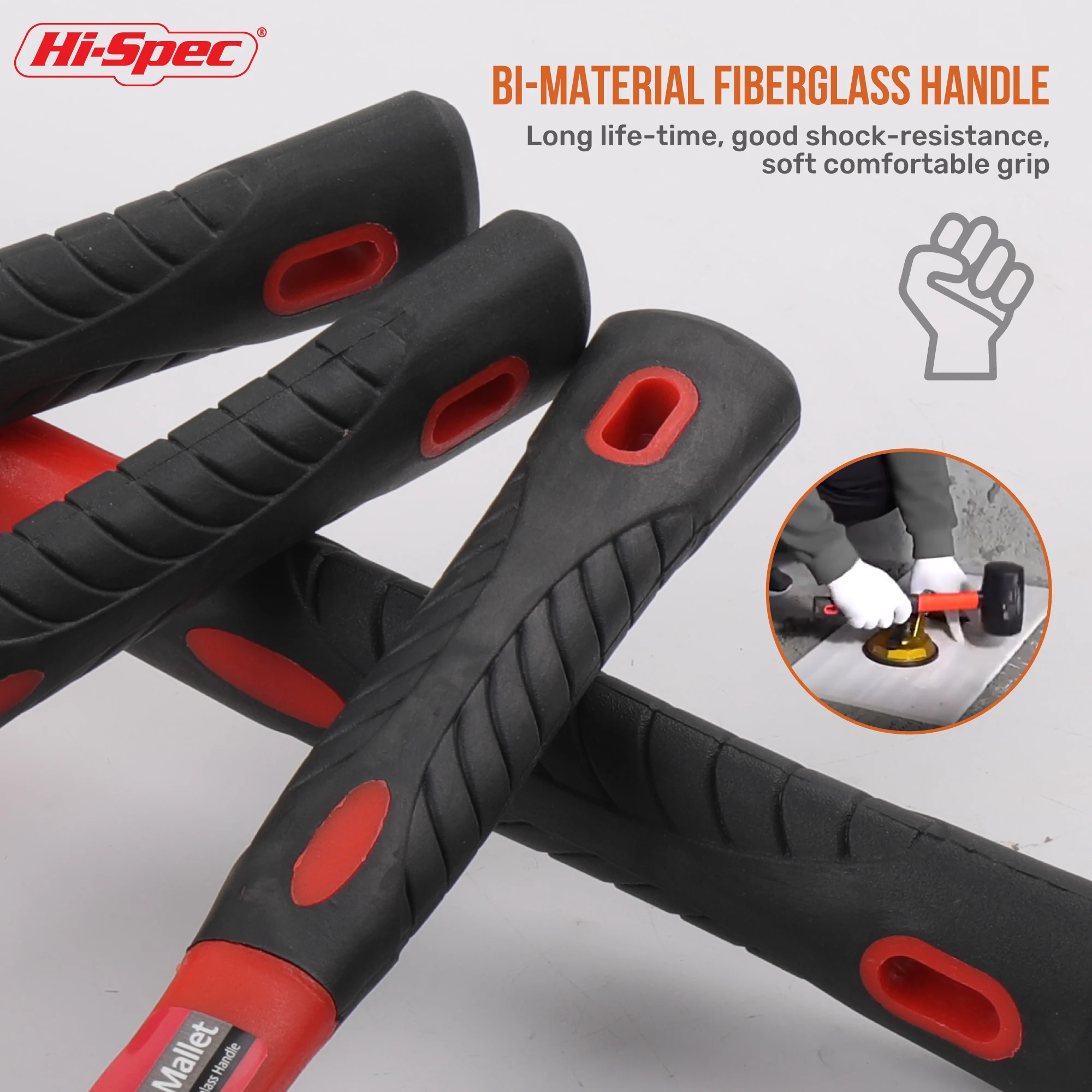 Hi-Spec Double Face Rubber Hammer, Heavy Duty Mallet with Insulated Hand Tool & Anti-Slip Grip for Installation/DIY (8/16/24 Oz) - Image 5