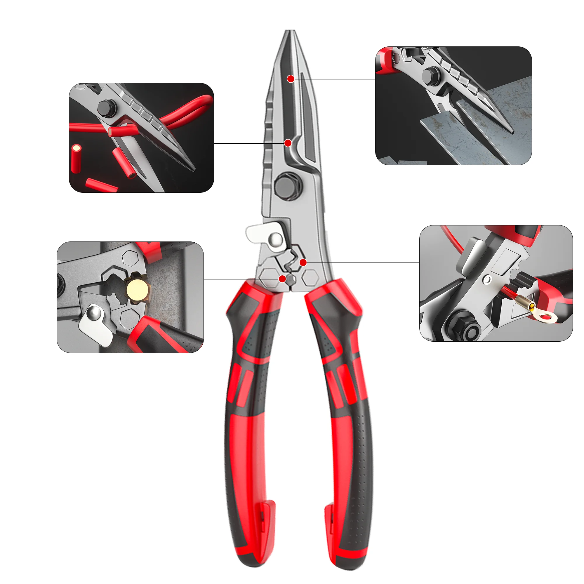 Multi-Functional Electrician Scissors, Crimping Wire Cutting Tool with Wrench Function for Metal Sheet and Cable Cutting - Image 3