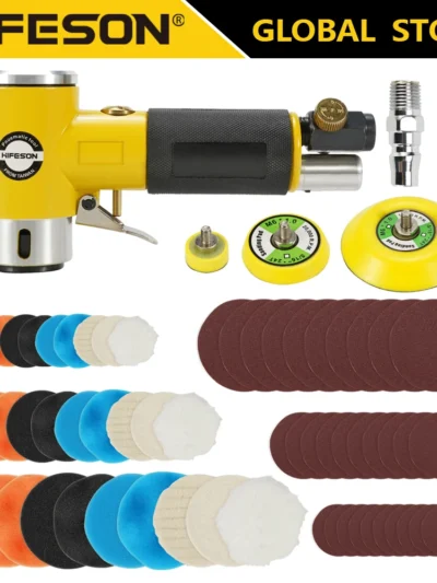 HIFESON Mini Orbital  2/3" Air Sander Pneumatic Polisher Grinder Buffer Dual Action Orbital Polisher  Set