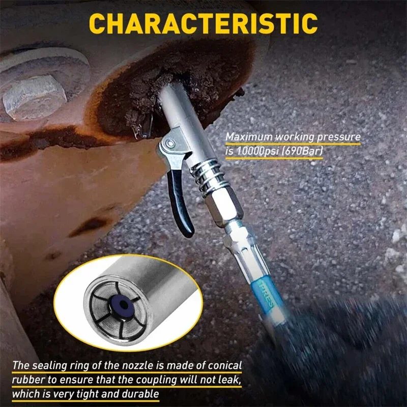 10000PSI Grease Gun Coupler Oil Pump Quick Release Grease Nozzle Injector Lubricating Oil Grease Gun Car Auto Repair Tool - Image 2